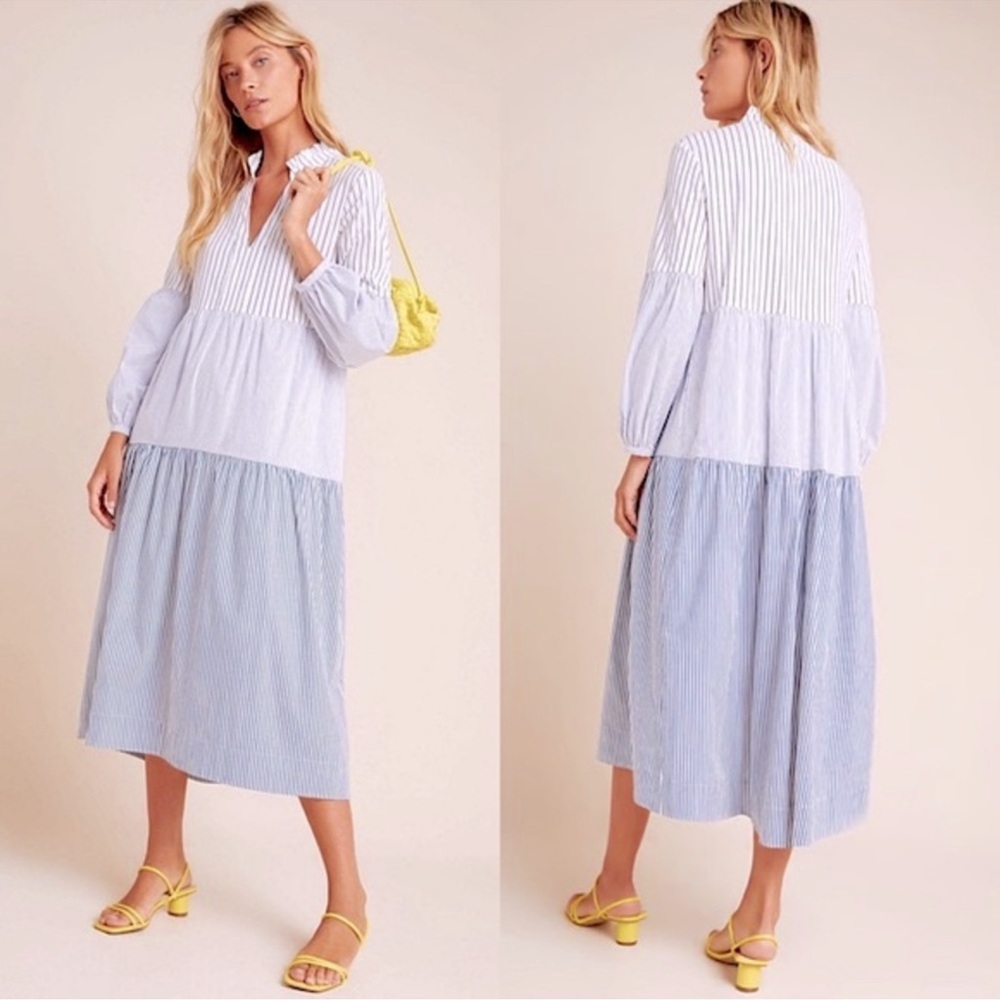 Maeve Blue and White Striped Maxi Dress